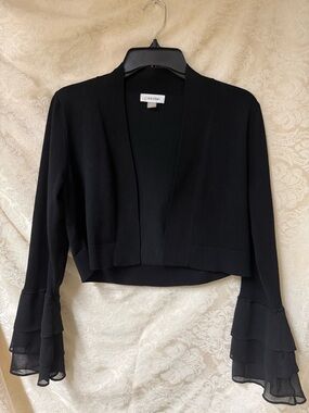 Calvin Klein Black Sweater Shrug with chiffon ruffled sleeves